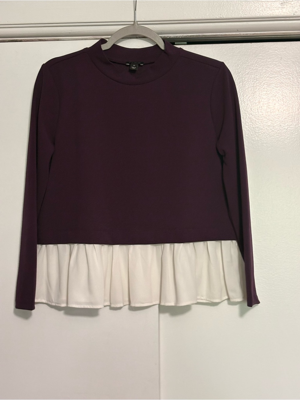 Ann Taylor Purple Long-Sleeve Top with Cream Ruffle Hem